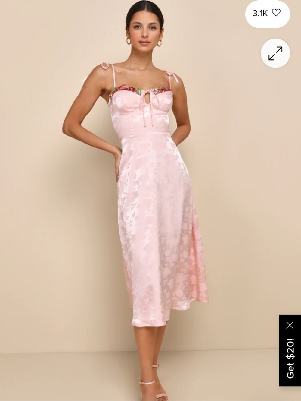 Lulus Womens Ethereal Muse Light Pink Satin Embroidered Midi Slip Dress. Sz S